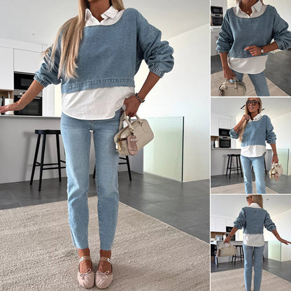 🌸Spring Specials🌸 Women's Fashion Long Sleeve Denim Top & Pants Two Piece Set