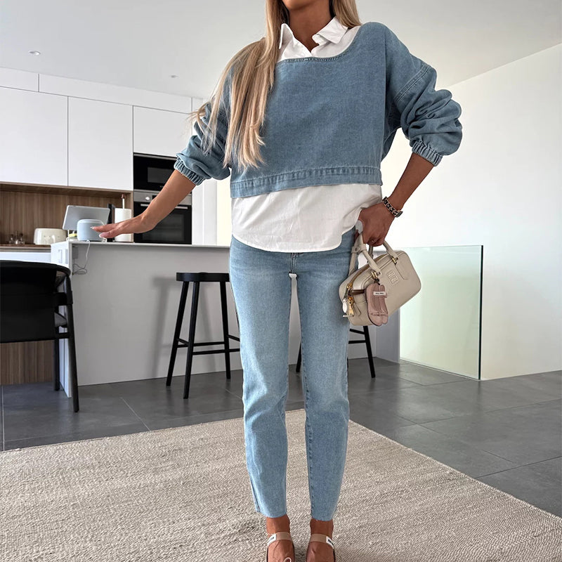 🌸Spring Specials🌸 Women's Fashion Long Sleeve Denim Top & Pants Two Piece Set