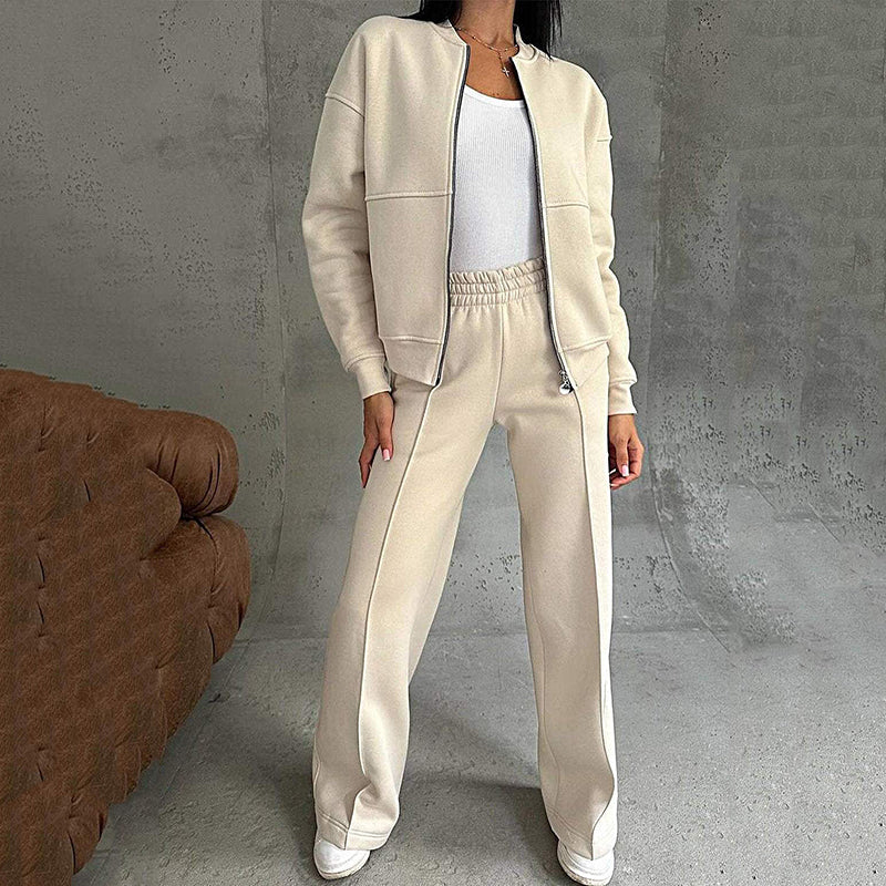 💕New Year Hot Sale 49% OFF💖Women's Two-Piece Relaxed Fit Set - Zippered Jacket and Wide-Leg Pants