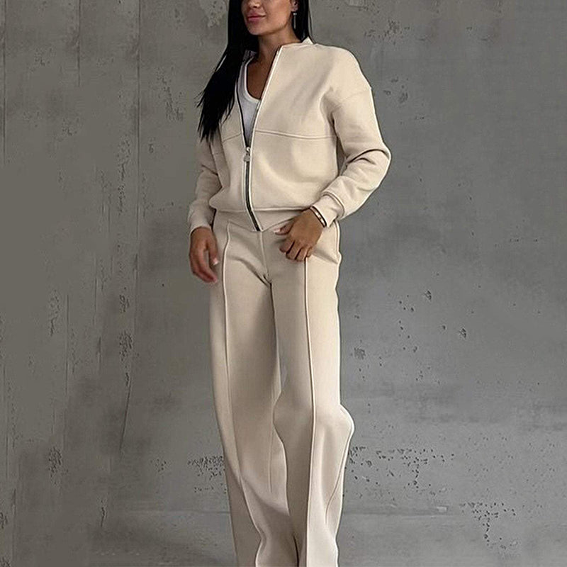 💕New Year Hot Sale 49% OFF💖Women's Two-Piece Relaxed Fit Set - Zippered Jacket and Wide-Leg Pants