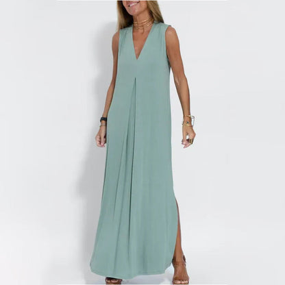 Sleeveless Deep V-Neck Loose Maxi Dress