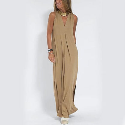 Sleeveless Deep V-Neck Loose Maxi Dress