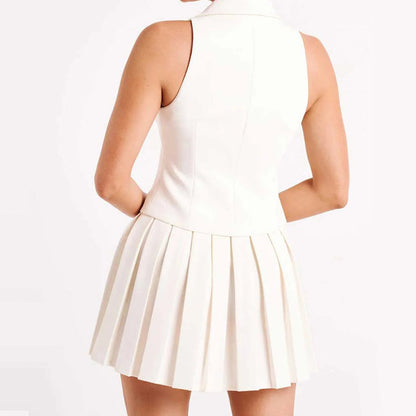 Women's Sleeveless Vest & Pleated Half-body Skirt Two Piece Set