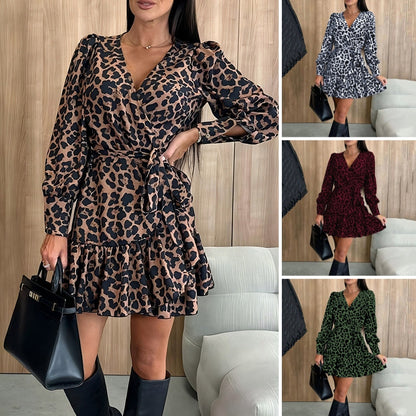 Women’s Elegant Leopard Print Wrap Mini Dress