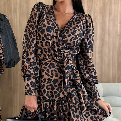 Women’s Elegant Leopard Print Wrap Mini Dress