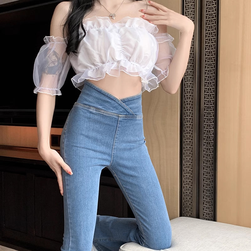 High Waisted Elastic Micro-flare Jeans