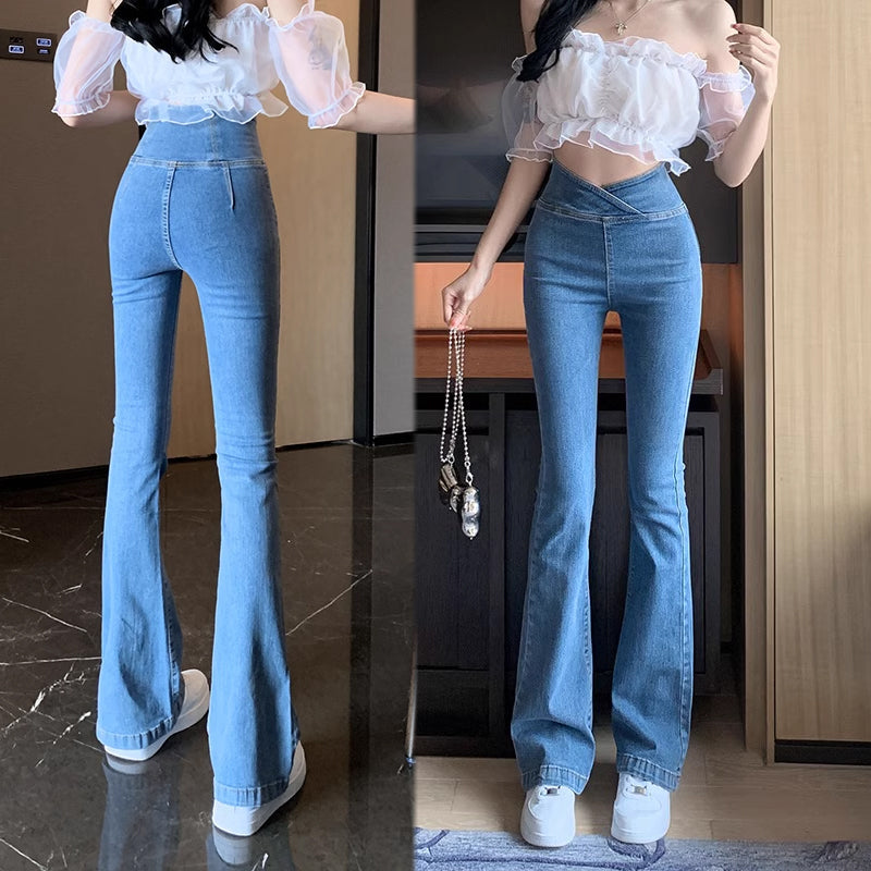 High Waisted Elastic Micro-flare Jeans