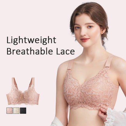 Breathable Full Cup Lace Minimizing Bra with Adjustable Straps