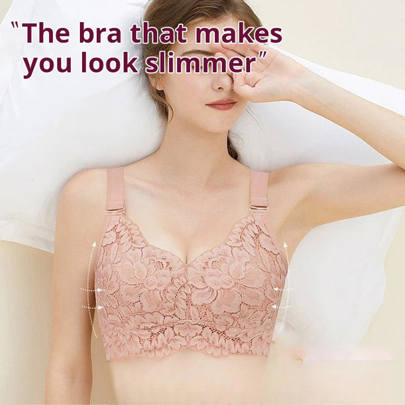 Breathable Full Cup Lace Minimizing Bra with Adjustable Straps