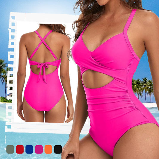 Women's Solid Ribbed Cutout-Front Shaping Swimsuit