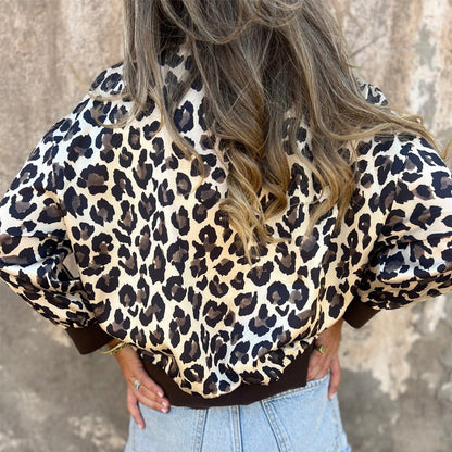 Stylish V-Neck Button Front Leopard Print Top