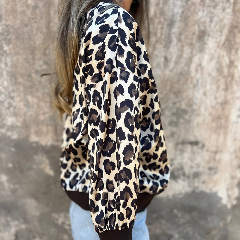 Stylish V-Neck Button Front Leopard Print Top