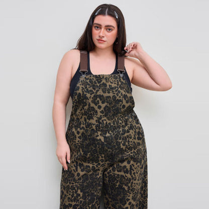 Women's Leopard Print Buckle-Up Wide Leg Overall Jumpsuit