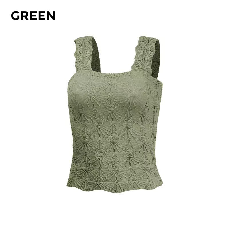 Women's Wide Strap Square Neck Short Flower Sports Tank Top