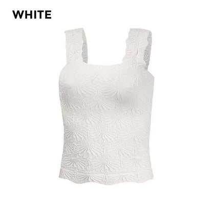 Women's Wide Strap Square Neck Short Flower Sports Tank Top