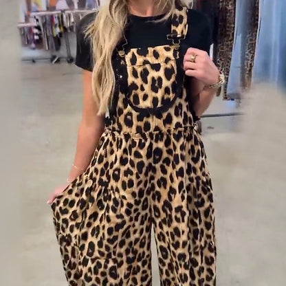 Women's Casual Patchwork Jumpsuit Leopard & Solid