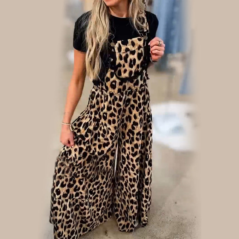 Women's Casual Patchwork Jumpsuit Leopard & Solid