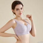 Women's Front-Zipper Closure Wireless Lace Bra
