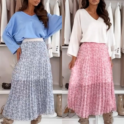 💖Limited Sale 50% OFF💖Women's Floral Pleated Skirt & Bow-Tied Back Blouse Set