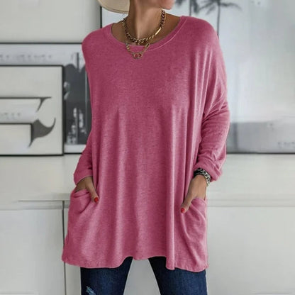 💖Buy 2 Free Shipping💖Women's Round Neck Long Sleeve Loose Pocket T-Shirt