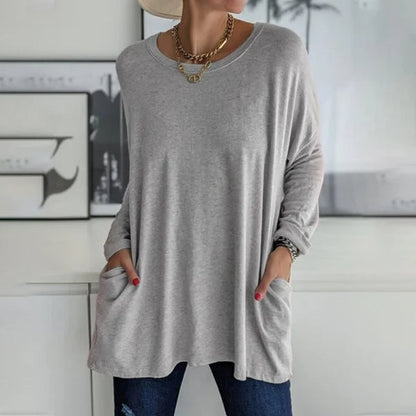 💖Buy 2 Free Shipping💖Women's Round Neck Long Sleeve Loose Pocket T-Shirt