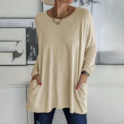 💖Buy 2 Free Shipping💖Women's Round Neck Long Sleeve Loose Pocket T-Shirt