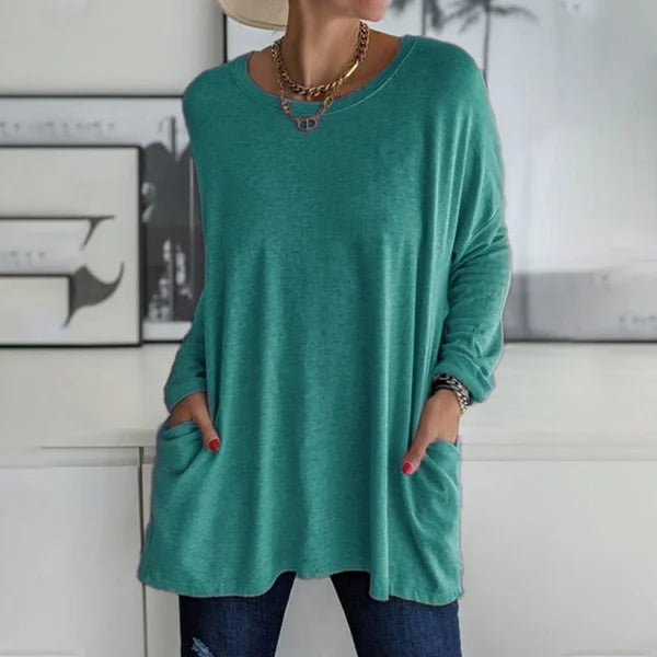 💖Buy 2 Free Shipping💖Women's Round Neck Long Sleeve Loose Pocket T-Shirt