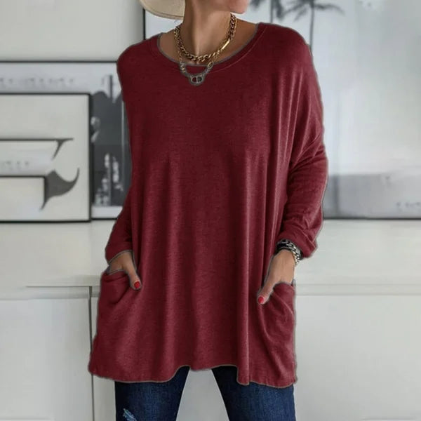 💖Buy 2 Free Shipping💖Women's Round Neck Long Sleeve Loose Pocket T-Shirt