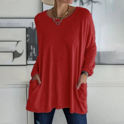 💖Buy 2 Free Shipping💖Women's Round Neck Long Sleeve Loose Pocket T-Shirt