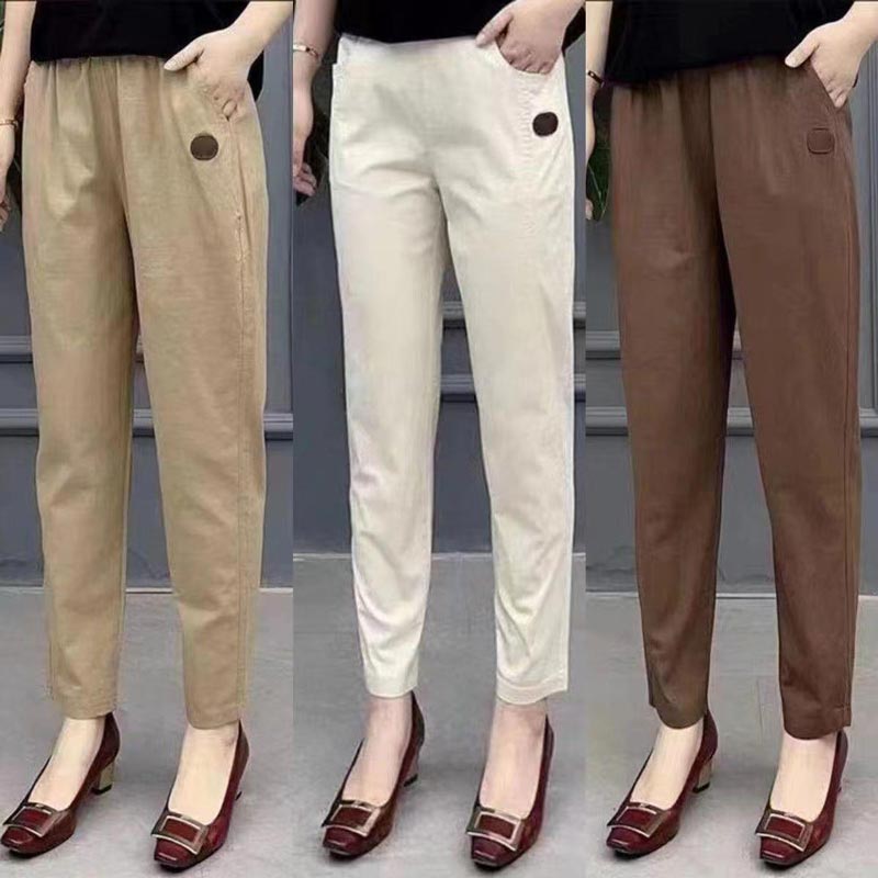 Women’s Casual High Waist Straight-leg Pants with Elastic Waistband