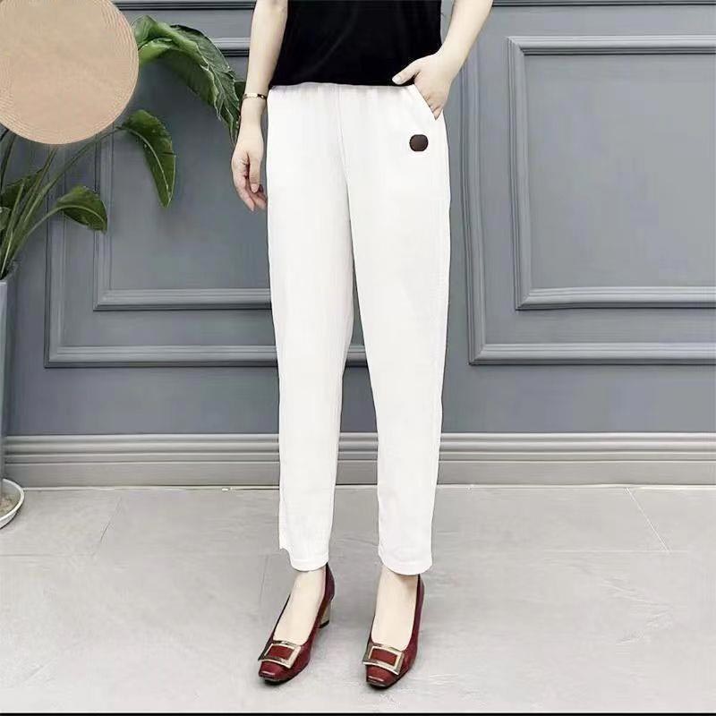 Women’s Casual High Waist Straight-leg Pants with Elastic Waistband