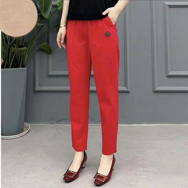 Women’s Casual High Waist Straight-leg Pants with Elastic Waistband