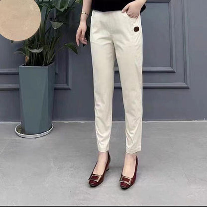 Women’s Casual High Waist Straight-leg Pants with Elastic Waistband