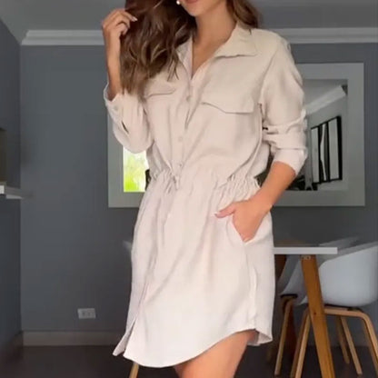 Women's Casual Lapel Waist Shirt Dress