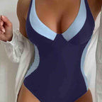 🎉Super Deal! 🛍️ Only Today!  Don't Miss Out!🔥 Patchwork Color Low Cut Quick Dry One Piece Swimsuit