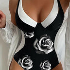 🎉Super Deal! 🛍️ Only Today!  Don't Miss Out!🔥 Patchwork Color Low Cut Quick Dry One Piece Swimsuit