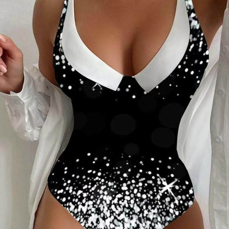 🎉Super Deal! 🛍️ Only Today!  Don't Miss Out!🔥 Patchwork Color Low Cut Quick Dry One Piece Swimsuit