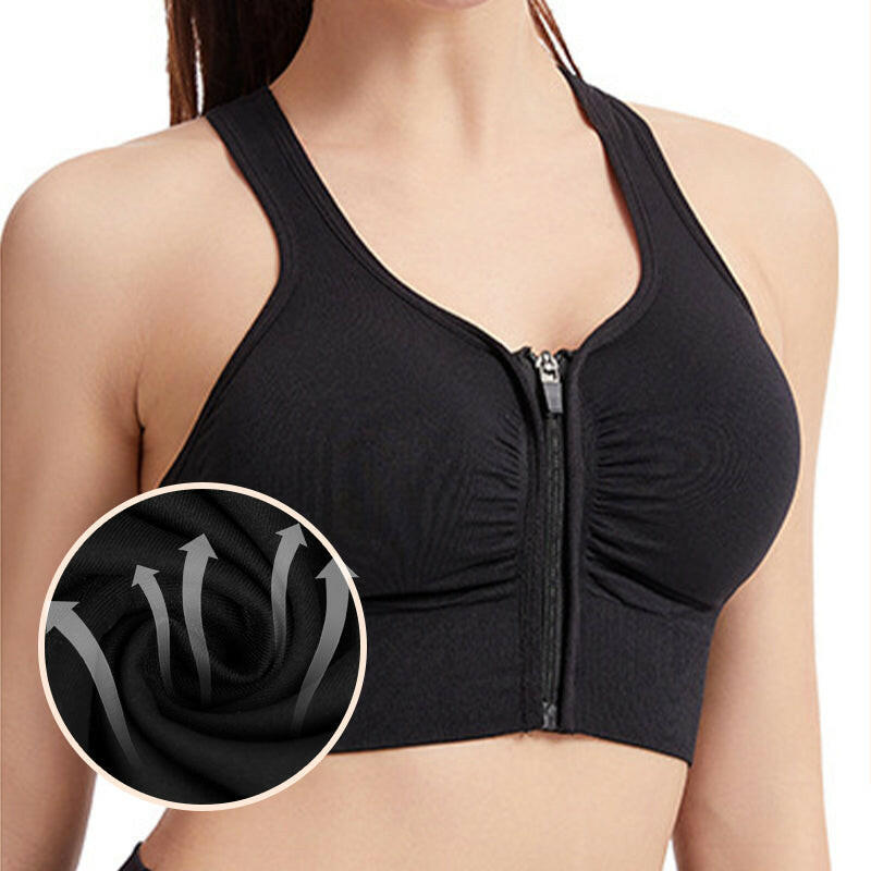 Women's Front Zipper Shockproof Support Sports Bra