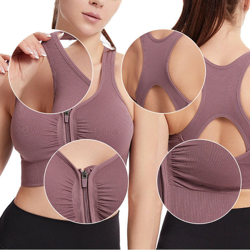 Women's Front Zipper Shockproof Support Sports Bra