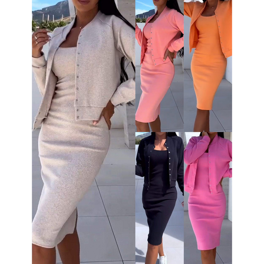 💖LAST DAY SALE 50% OFFSpaghetti Strap Bodycon Dress & Jacket Set