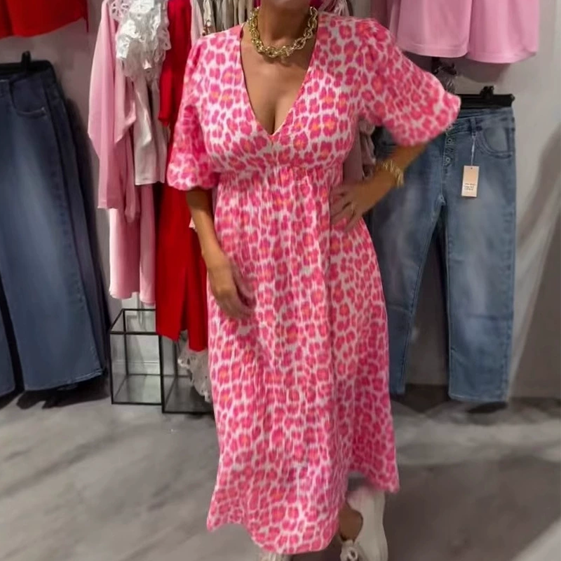 🍂Autumn Promotion 53%💕💥Women's V-Neck Printed Dress – Brushstrokes of Summer🌺