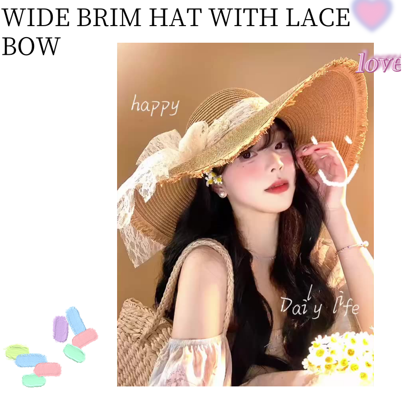 Fashionable Wide Brim Hat With Lace Bow
