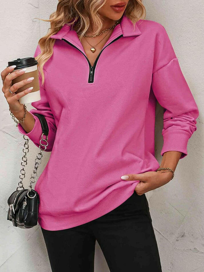 🍂Autumn Promotion 40%💕Womens Zip-Up Dropped Shoulder Sweatshirt