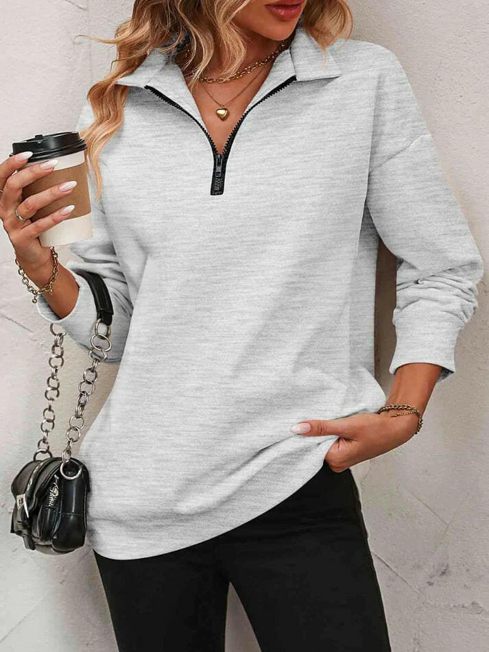 🍂Autumn Promotion 40%💕Womens Zip-Up Dropped Shoulder Sweatshirt