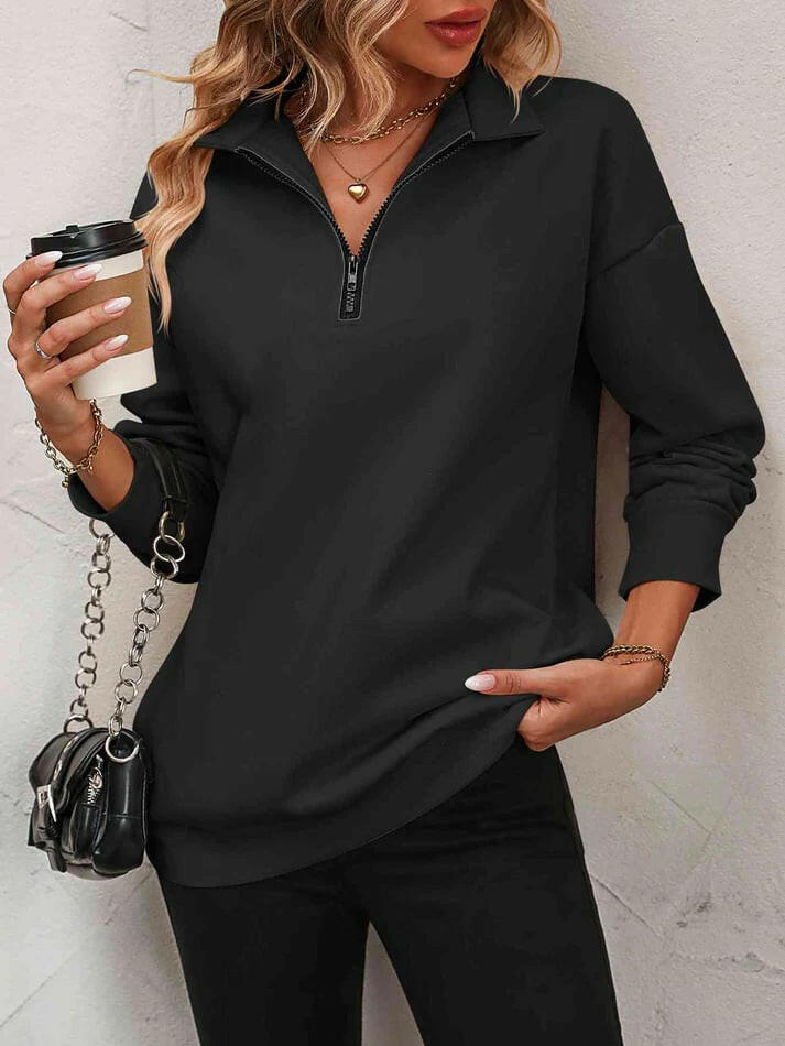 🍂Autumn Promotion 40%💕Womens Zip-Up Dropped Shoulder Sweatshirt