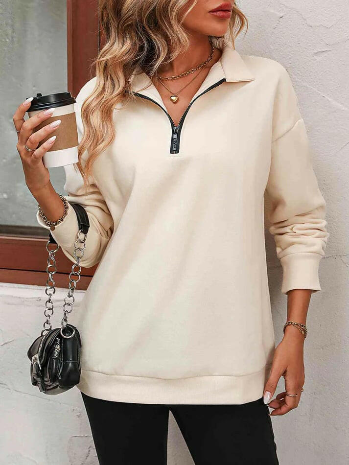 🍂Autumn Promotion 40%💕Womens Zip-Up Dropped Shoulder Sweatshirt