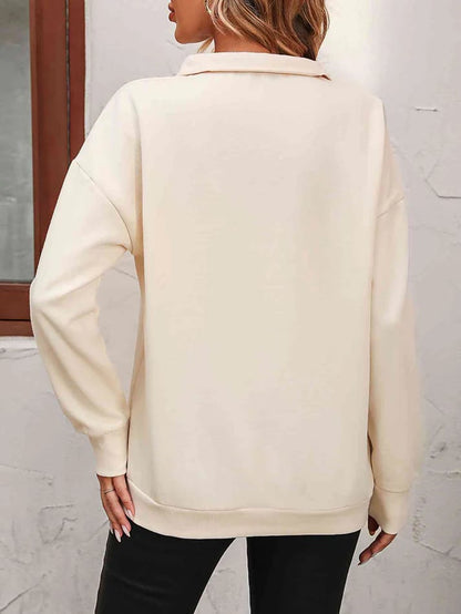 🍂Autumn Promotion 40%💕Womens Zip-Up Dropped Shoulder Sweatshirt