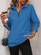 🍂Autumn Promotion 40%💕Womens Zip-Up Dropped Shoulder Sweatshirt