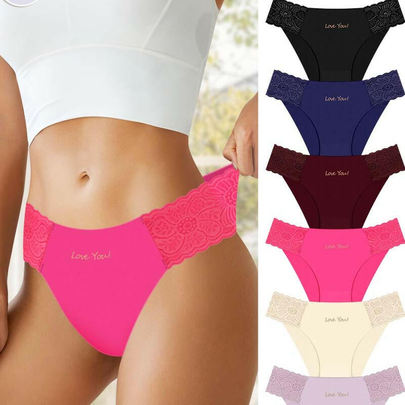 Women's Breathable Letter Print Lace Trim Briefs