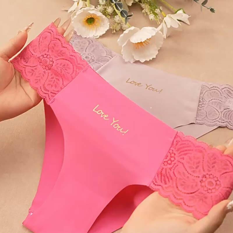 Women's Breathable Letter Print Lace Trim Briefs